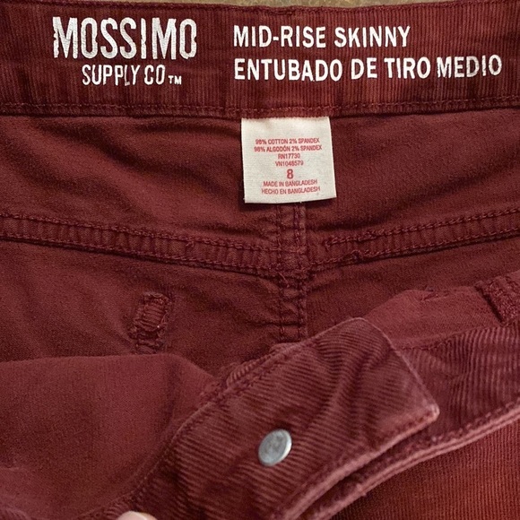 MOSSIMO Supply Co. wine red corduroy mid rise skinny stretch cropped ankle pants - Picture 4 of 6